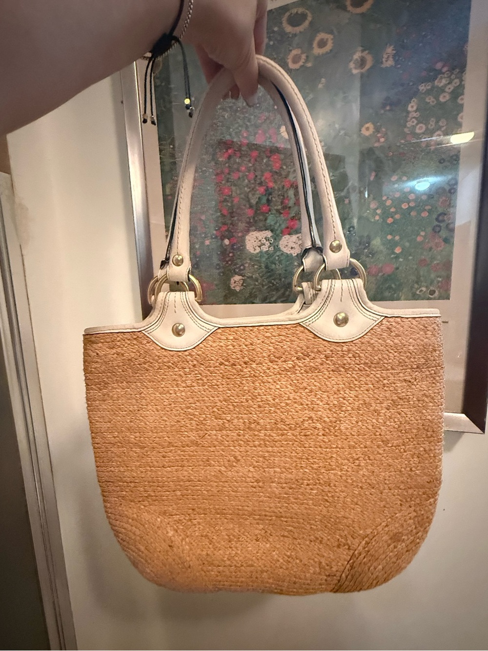 Coach Wicker and White Leather Tote - Picture 2 of 9